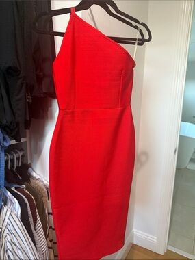 Source Unknown Vibrant Red One-Shoulder Sheath Dress